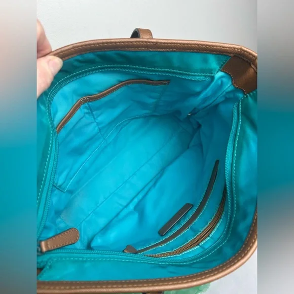 Michael Kors Teal and Brown Tote Bag - Picture 10 of 16